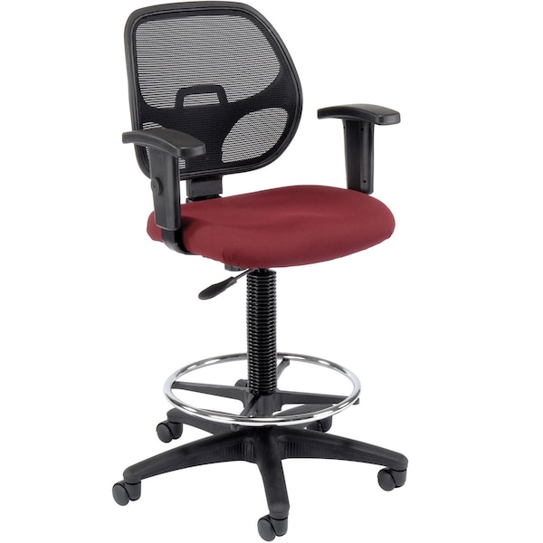 Drafting Stool, Fabric, Red, Adjustable Arms, Mid Back